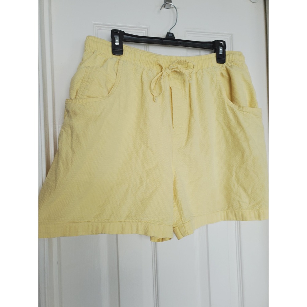 Cottagecore Yellow Seersucker Shorts Elastic Waist Pull On Casual Summer 18W/20W
